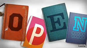 Decorative image or logo that states "open"