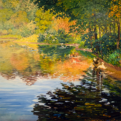 Detail of Mill Pond, Moors Hill painted by Kate Freeman Clark in 1914.