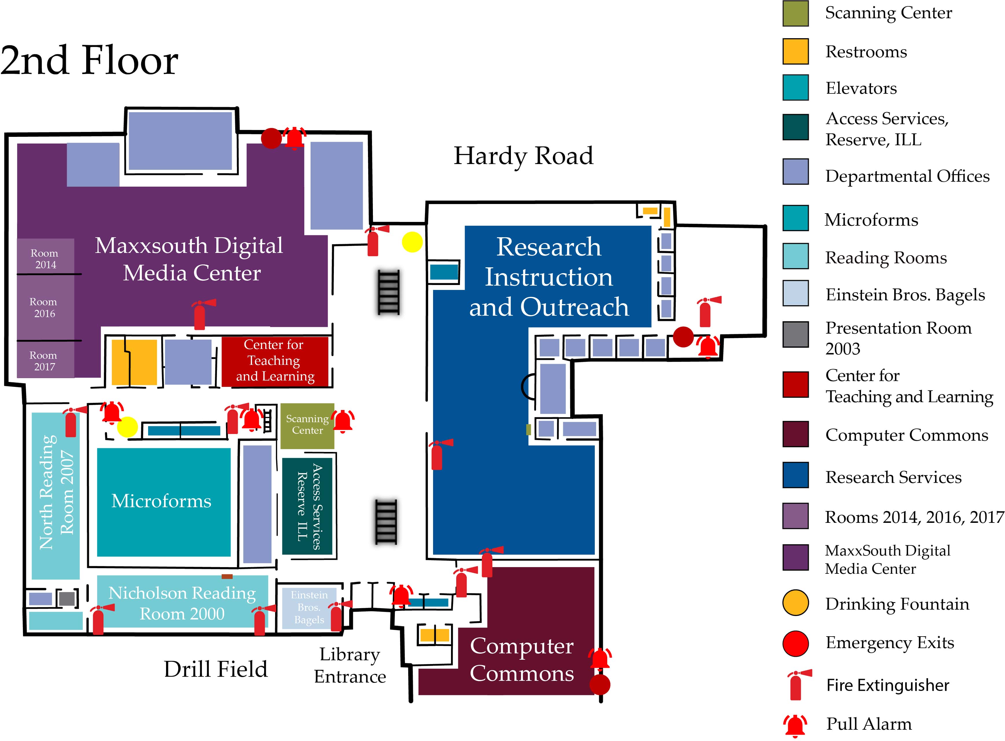 Floor plan for the second floor of Mitchell Memorial Library