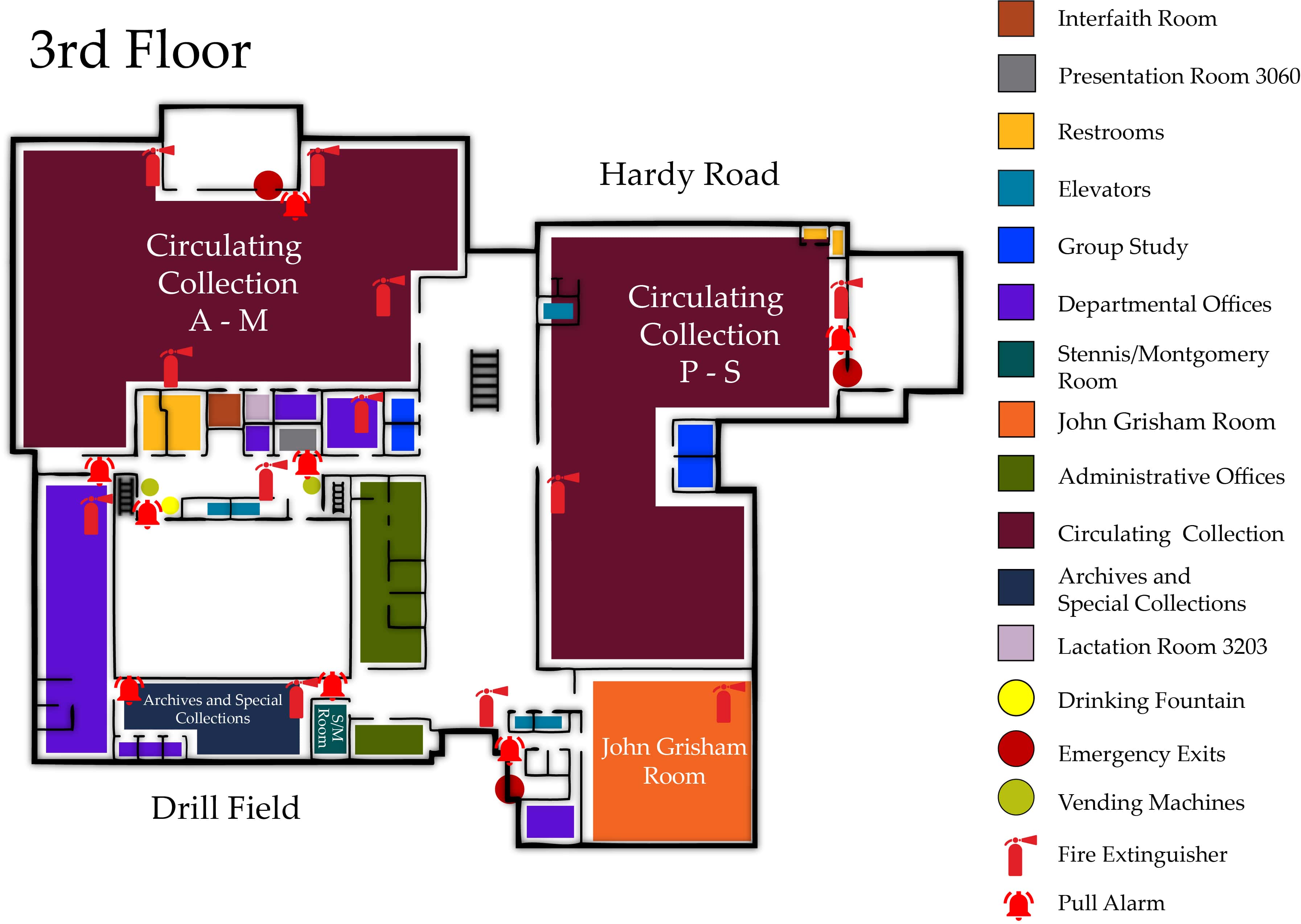 Floor plan for the third floor of Mitchell Memorial Library