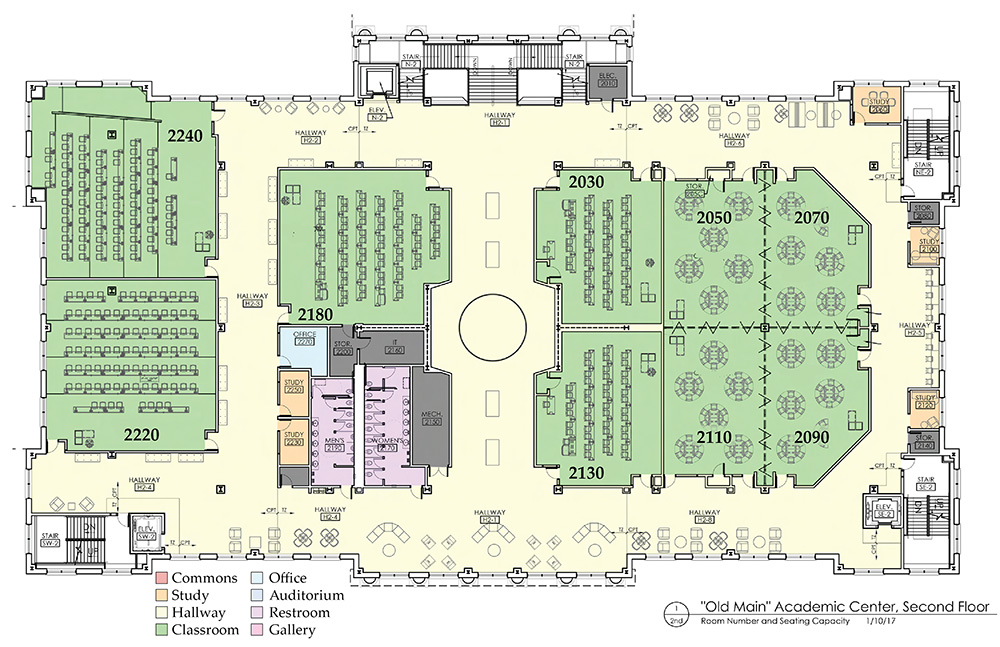 Floor plan of the second floor of Old Main Academic Center