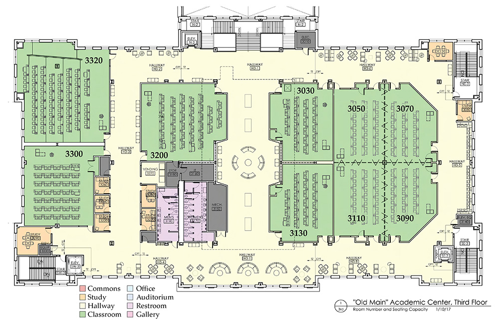 Floor plan of the third floor of Old Main Academic Center
