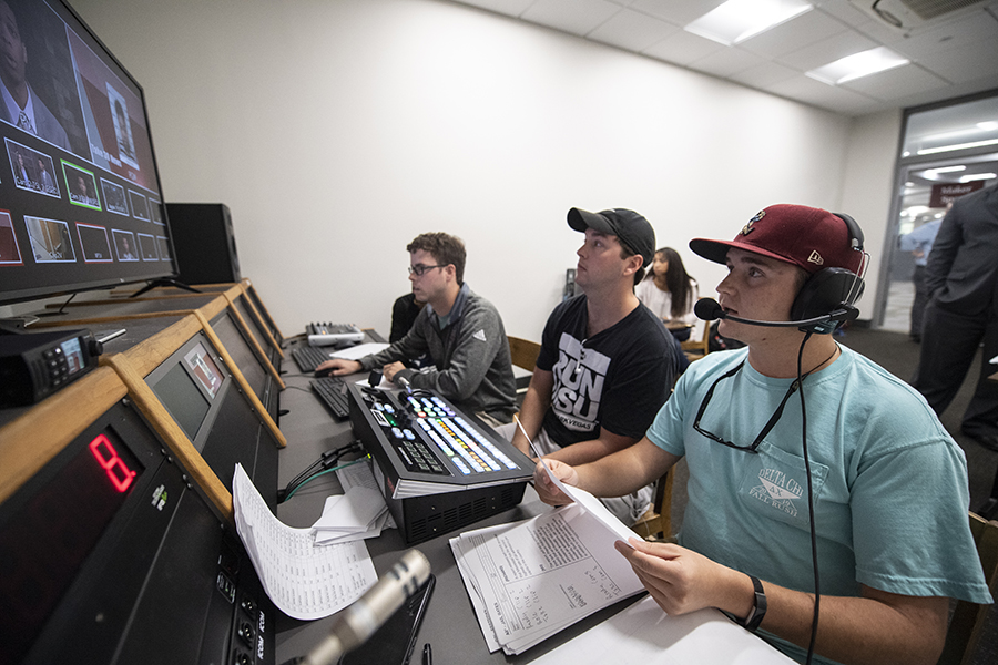 Students in the control room of the TV Studio.