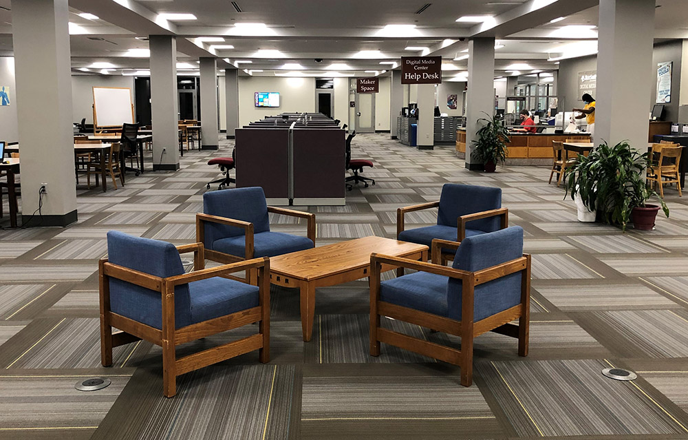 Image of new furniture in the MaxxSouth Digital Media Center