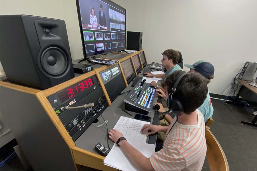 Students in the tv studio control room