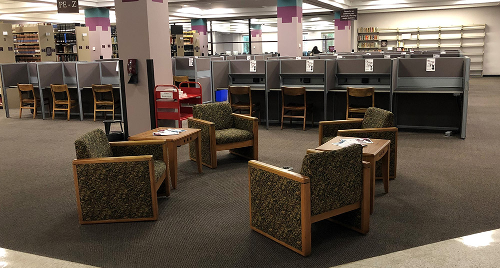 Image of new seating and carrels in the Research Services reading room