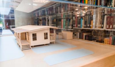Architectural model on display in the library.